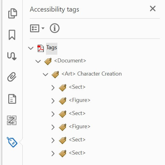 Cropped screenshot from Adobe Acrobat DC, showing the Accessibility Tags panel.